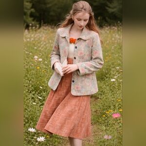 Pastel Floral Button-Front Cottage Core Coat